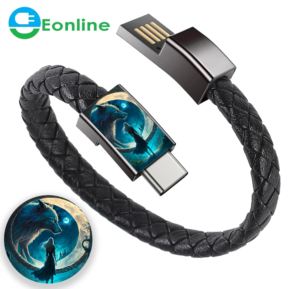 EONLINE 3D 6A Leather Bracelet Micro USB Type C Portable Keychain USB Data cable Super Fast Charging Mobile Phone Charger Cable