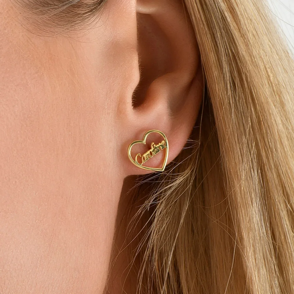 

Custom Heart Name Earrings For Women Gold Color Stainless Steel Heart Name Stud Earring Wedding Aesthetic Jewelry Gift