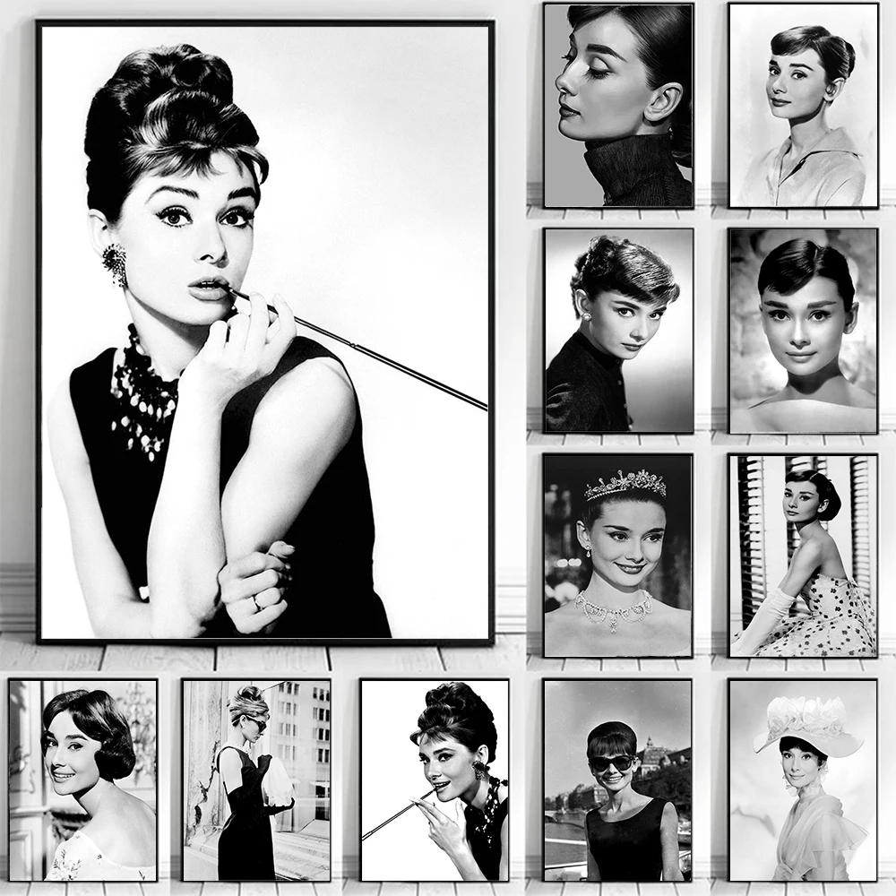 

Audrey Hepburn Black and White Old Photos Canvas Painting Modern Classical Poster and Prints Retro Vintage Movie Star Wall Art