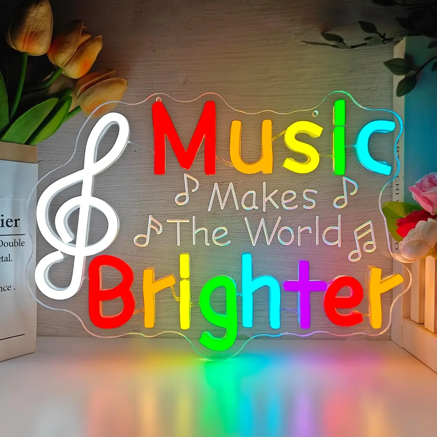 Music Classroom Neon Sign Music Makes The World Brighter Led Sign Musical Notes Light Up Signs for Classroom Dimmable Band Led W