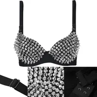 Sexy Rivets Punk Lingerie Underwear,Fashion Metallic Flash Rivet Bra with Wire Free for Women,Nightclub Party Bar Hot Bras