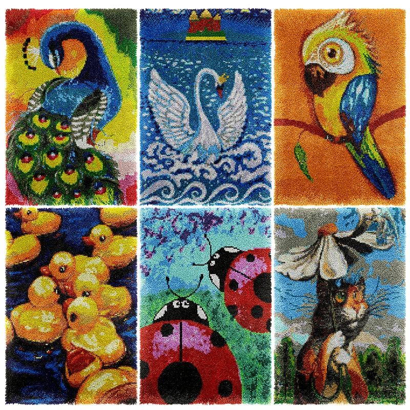 Animals Smyrna 3D Latch Hook Rug Kits with Printed Canvas Christmas Decor Carpet Embroidery Tapestry Cross Stitch DIY Handmade