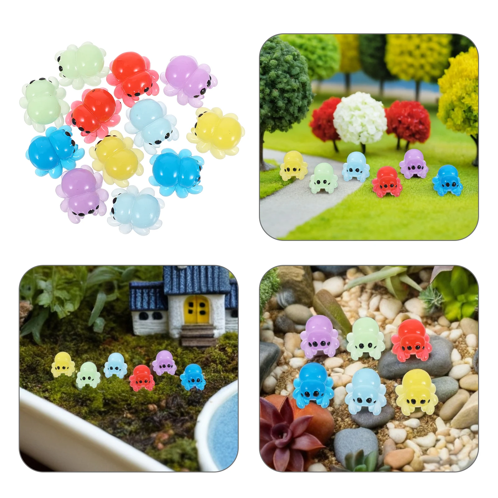 

12Pcs Micro Landscape Glow in Dark Small Resin Spiders Miniature Halloween Craft Decorations Dollhouse Garden Spiders for Crafts