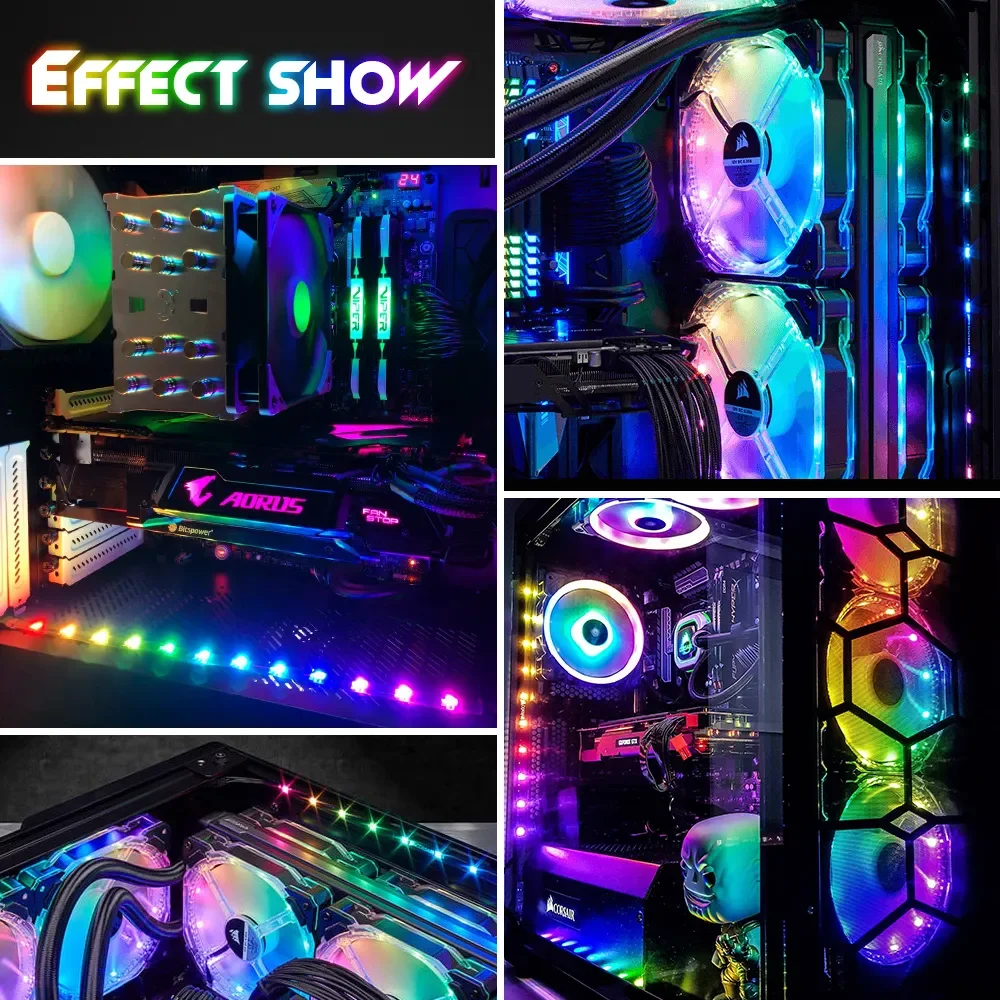 Addressable Rainbow PC Digital WS2812b Led Strip Light For 5V 3 Pin ARGB Header PC Case Asus MSI Aura Sync Gamer Decoration Lamp