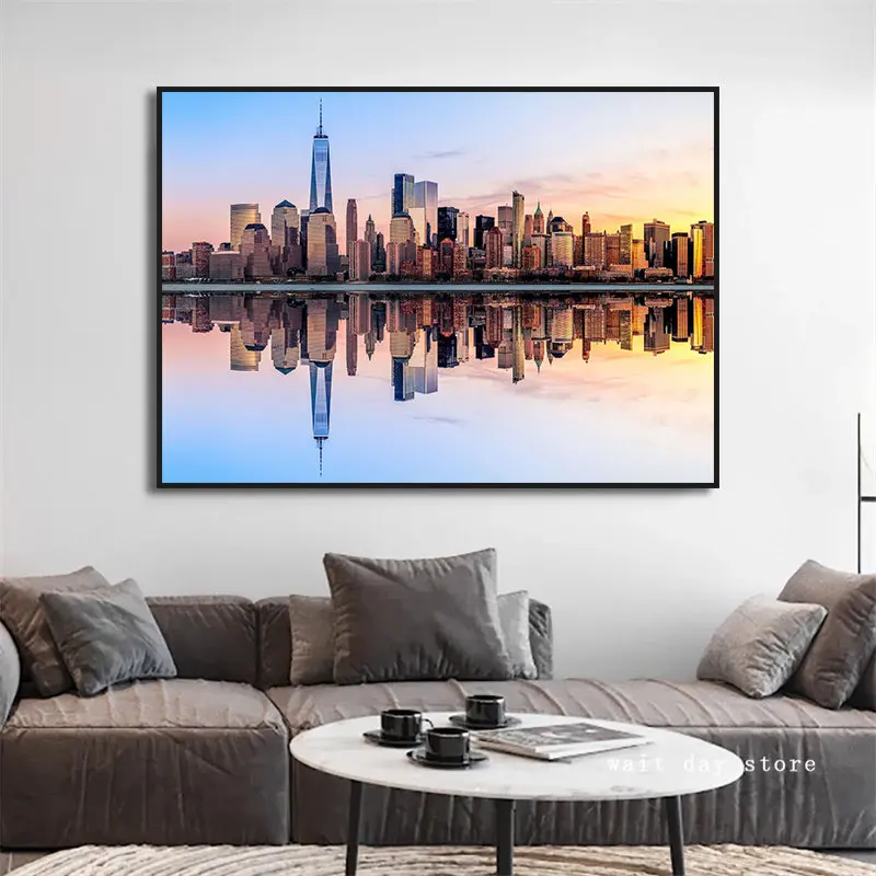 New York Skyline View Canvas Paintings on The Wall Art Posters and Prints Manhattan Bridge Landscape Night Pictures Home Decor