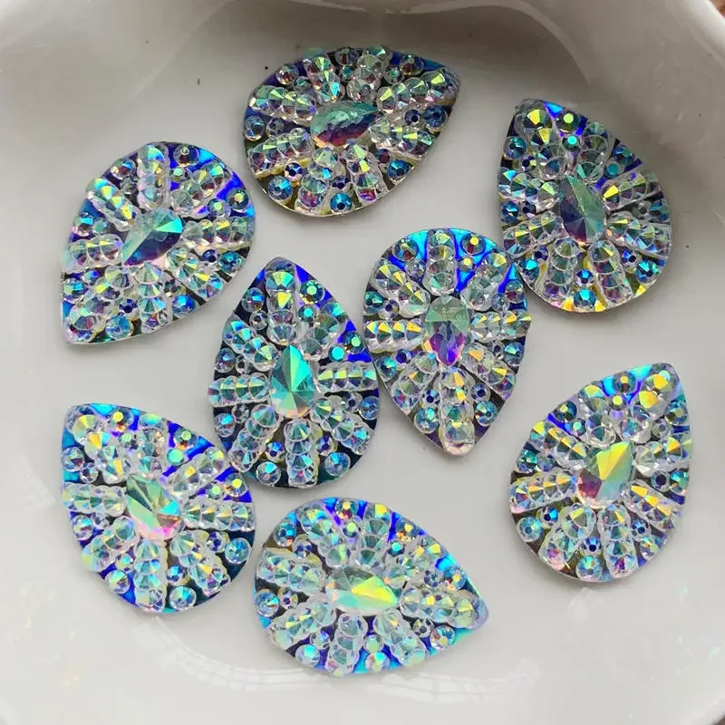 12mm&13*18mm&18*25mm AB White flatback stones and crystals Resin Round&Teardrop&Oval Rhinestones trim DIY Wedding Dress