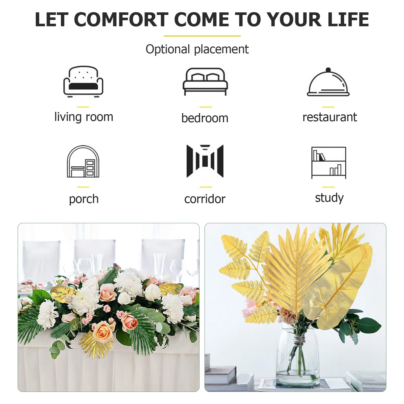 

20Pcs Golden Artificial Leaves Wedding Decoration Tropical Tree Leaves Party Home DIY Floral Arrangement Tropical Decor