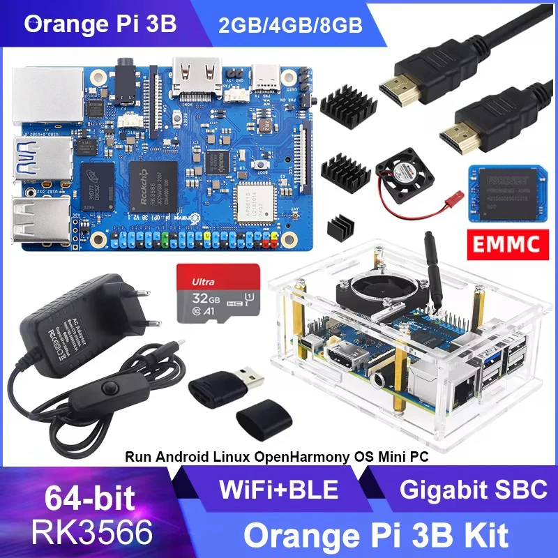 

Orange Pi 3B 8GB 4GB 2GB RAM Rockchip RK3566 WiFi5+BT 5.0 Gigabit LAN Port Single Board Run Android Linux OpenHarmony OS Mini PC