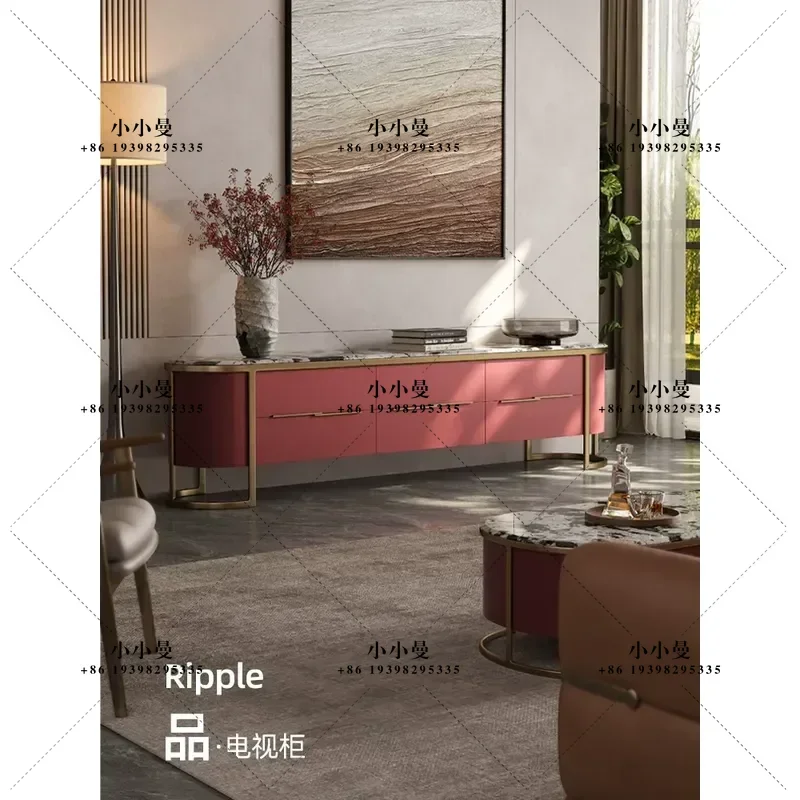 Modern Light Luxury Natural Marble TV Cabinet for Living Room High End Villa Home Paint Super Crystal Floor Storage Console
