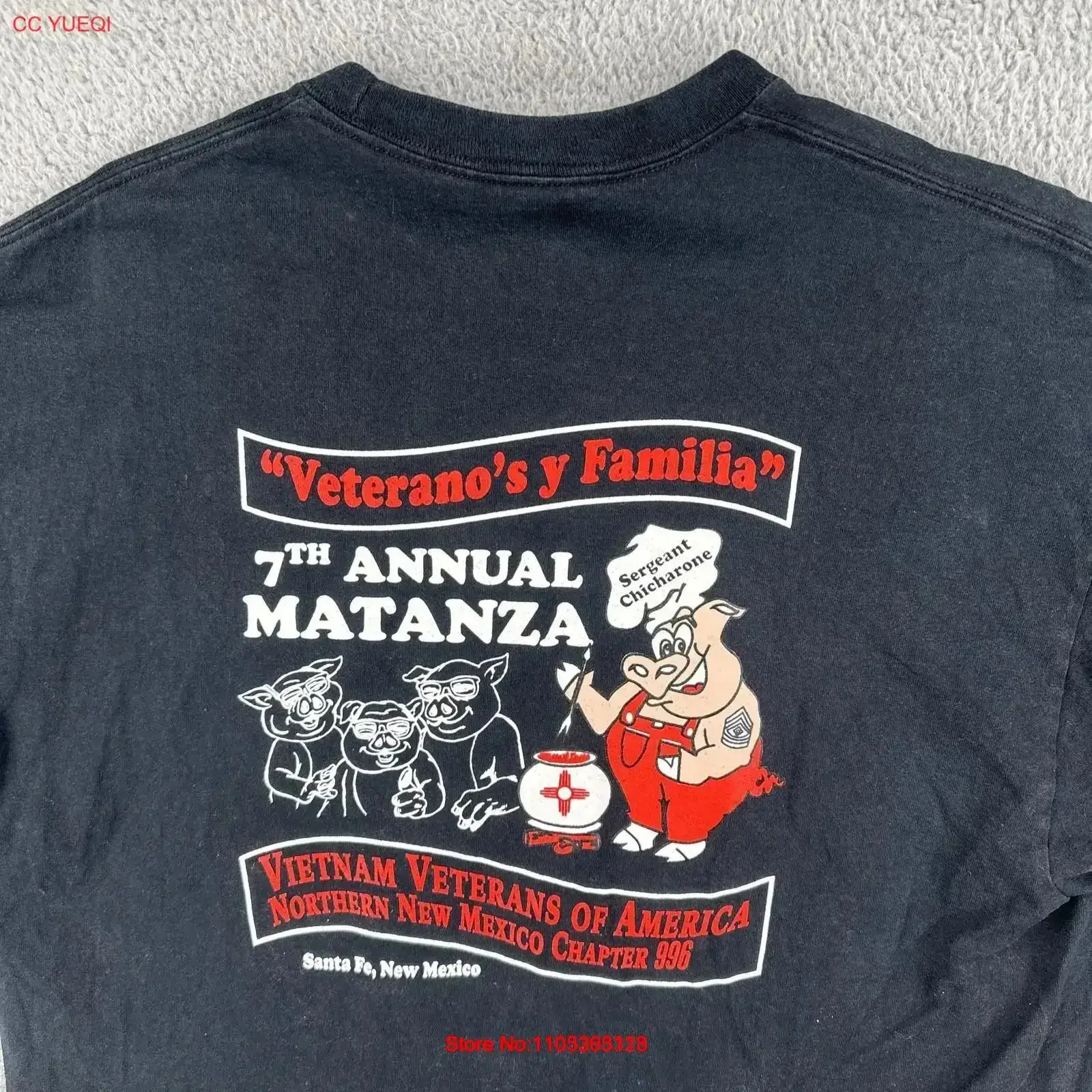 Camiseta Vintage XL Preta da Port Company Santa Fe, Novo México, para Veteranos do Vietnã, Modelo Matanza, com Efeito Lavado, para Uso Diário Masculino