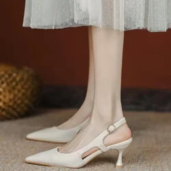 Summer mid-heel pointed toe single shoes soft leather toe sandals women's shoes green new professional fashion single shoes