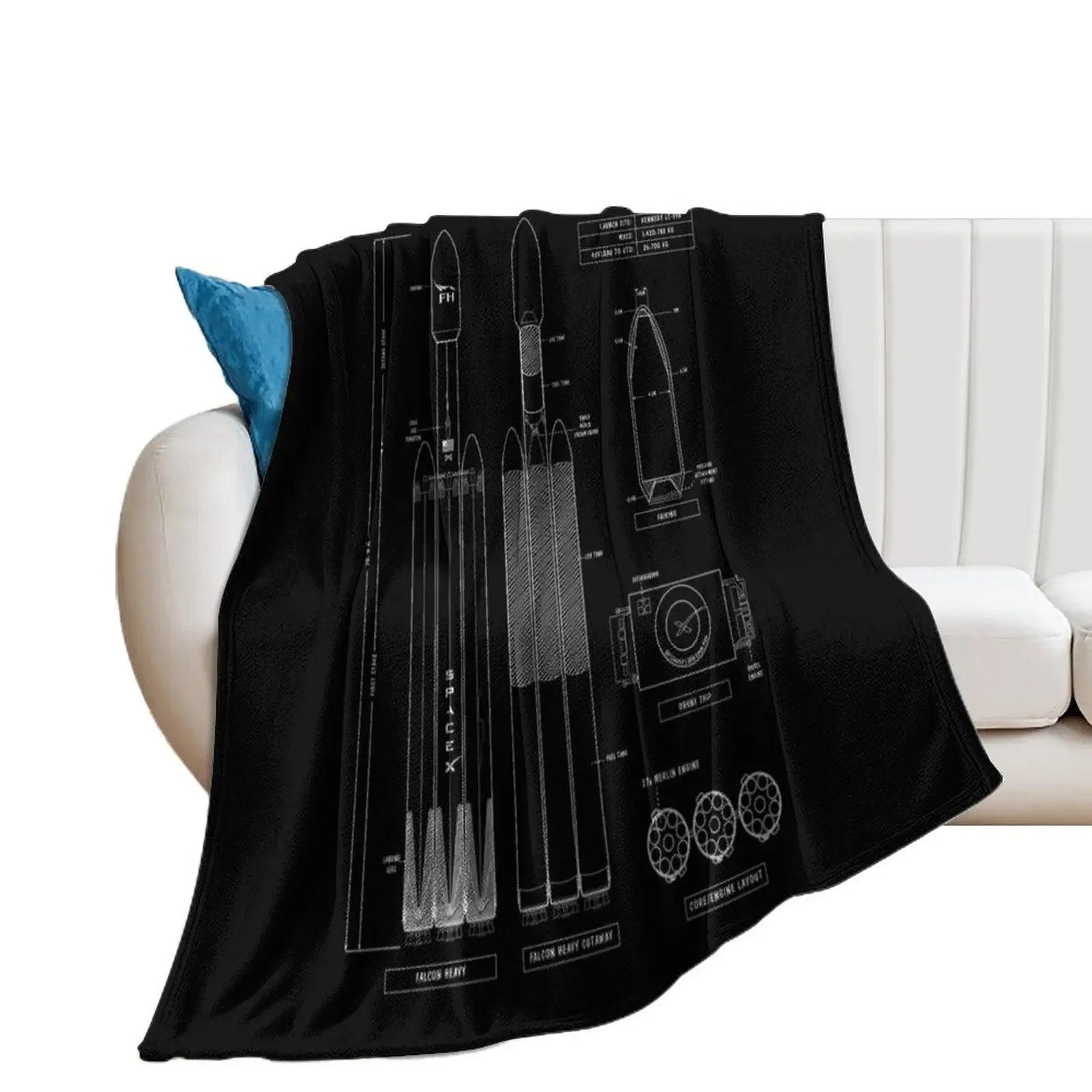 

SpaceX: Falcon Heavy (White Stencil-No Background) Vertical Version Throw Blanket anime Weighted Decorative Sofas Blankets