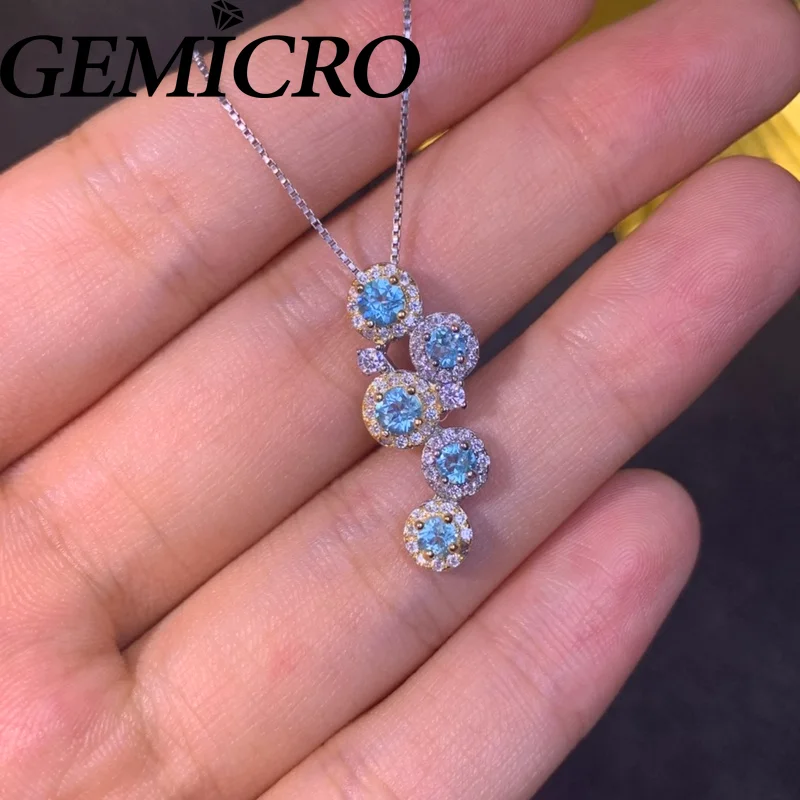 

Gemicro 100% 925 Silver New Design 3*3mm and 3.5*3.5mm Natural Apatite Pendant Necklace for Women Fine Jewelry Wear Gifts