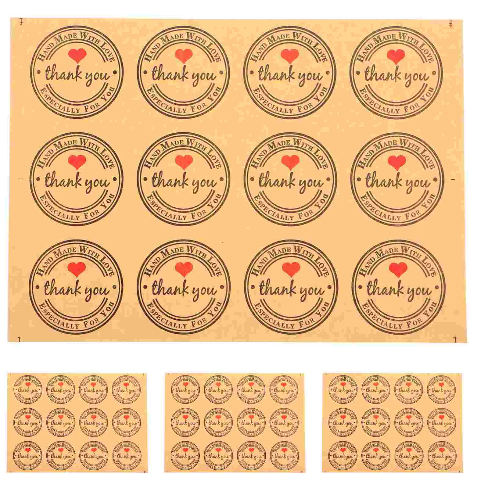 

12 Pcs Kraft Paper Heart Sealing Stickers Thank You Handmade Stickers For Baking Decorative Food Wrapping Sticker Envelope Stick