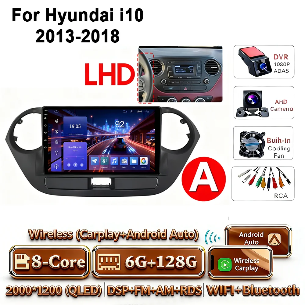 Android 17 2Din Carplay Android Auto 4G WIFI autoradio voor Hyundai I10 2013-2018 GPS DSP BT touchscreen multimediasysteem