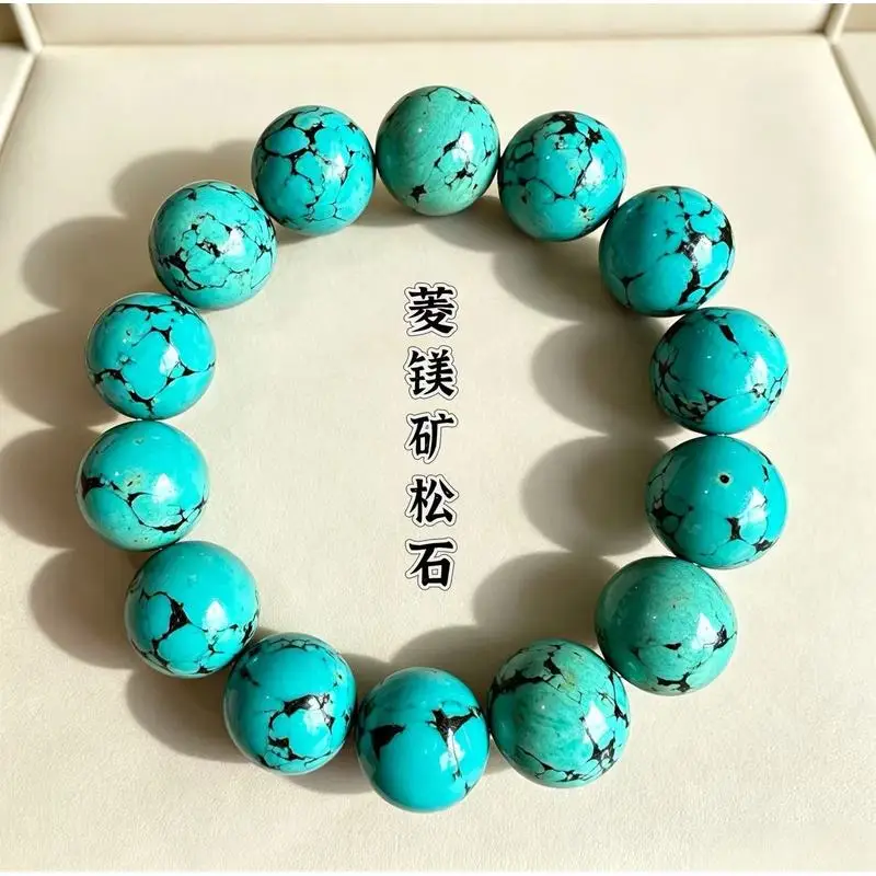 High-quality porcelain iron wire magnesite turquoise round bead bracelet unisex Chinese style retro versatile single-strand