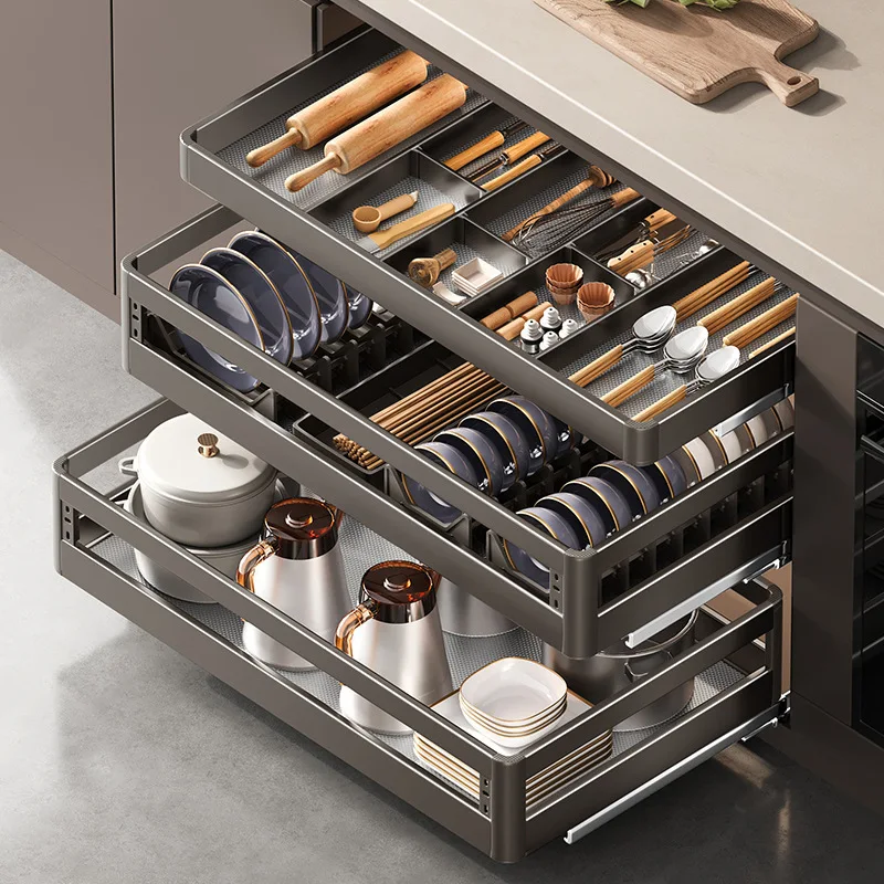 

Kitchen Basket Cabinet Gun Grey Stainless Steel Drawer Plate Chopstick Storage Box