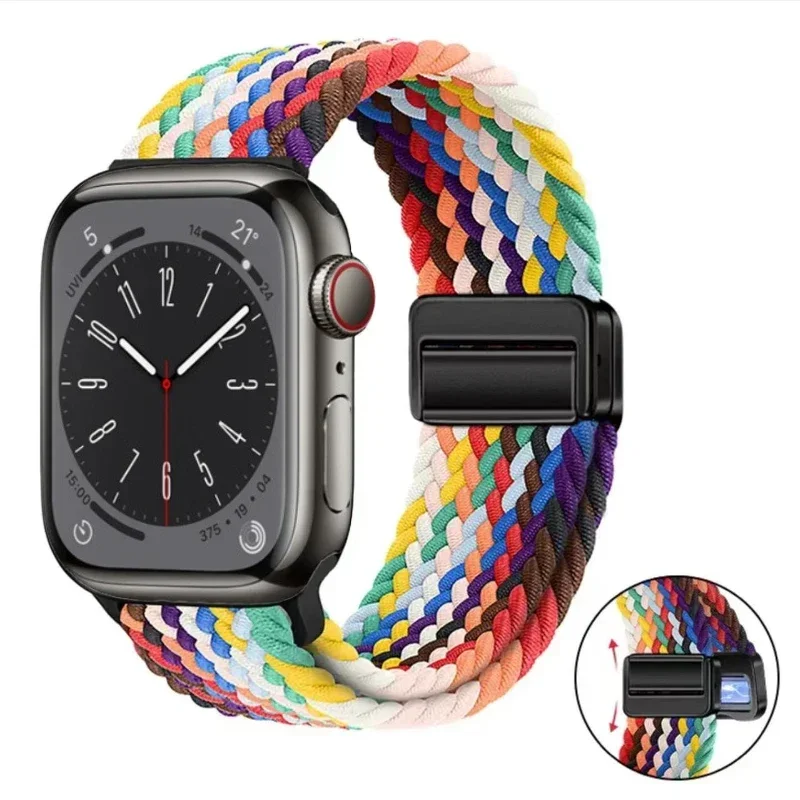 Braided Loop Nylon Strap For Apple Watch 9 8 7 45mm 41mm Ultra 2 49mm Metal Magnetic Bracelet iWatch 6 5 4 3 SE2 44mm 40mm Band