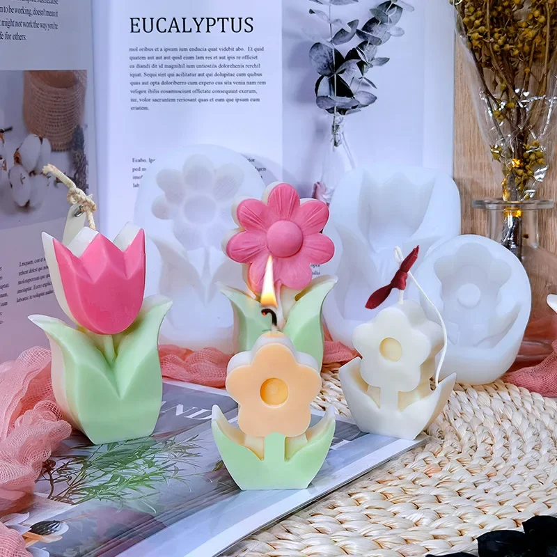 Zackoo Tulip Scented Candle Silicone Mold for Candles Making DIY 3D Flower Soap Pastry Chocolate Ice Cube Resin Molds Home Decor