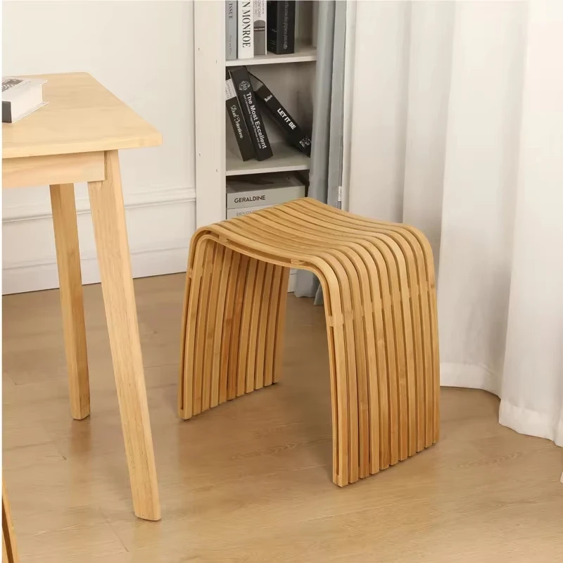 Simple Bamboo Leisure Dining Stool Waterproof Bathroom Seat Modern Porch Shoe Stool for Living Room Durable Stylish Furniture