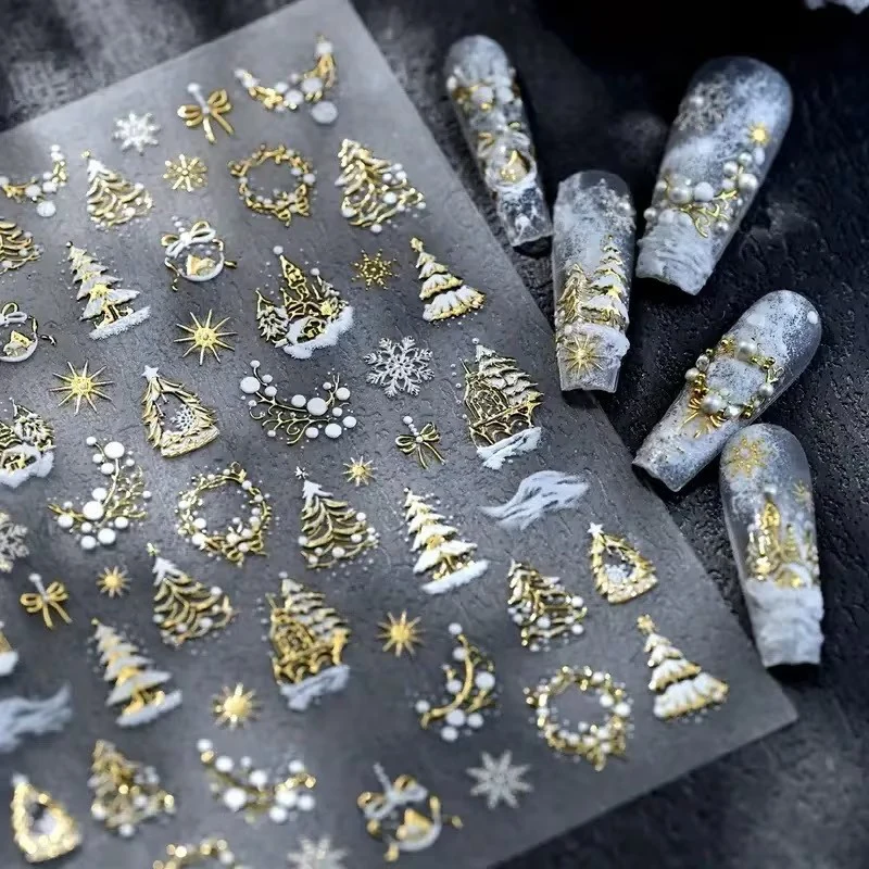 Adesivi per unghie con fiocco di neve in lamina dorata lucida natalizia - Nail art autoadesiva riutilizzabile 3D, perfetti per le vacanze fai da te Nail Art Stick