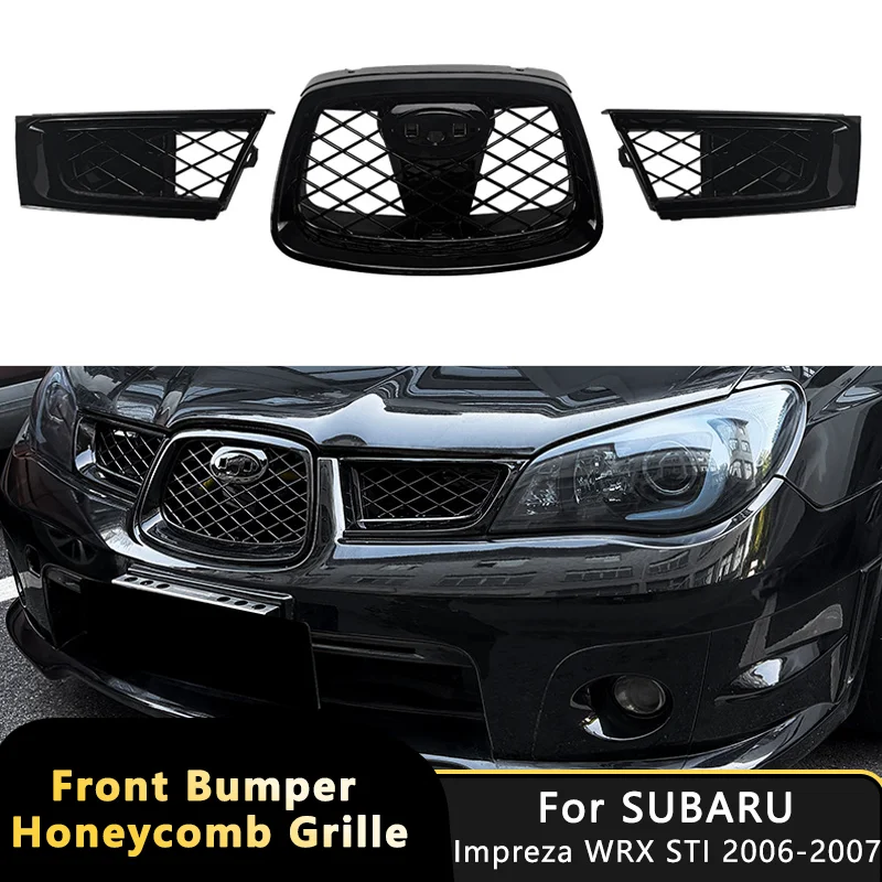3PCS Honeycomb Mesh Grille Cover For SUBARU Impreza WRX STI 9TH 2006-2007 Car Front  Racing Grille Cars Exterior Accessories