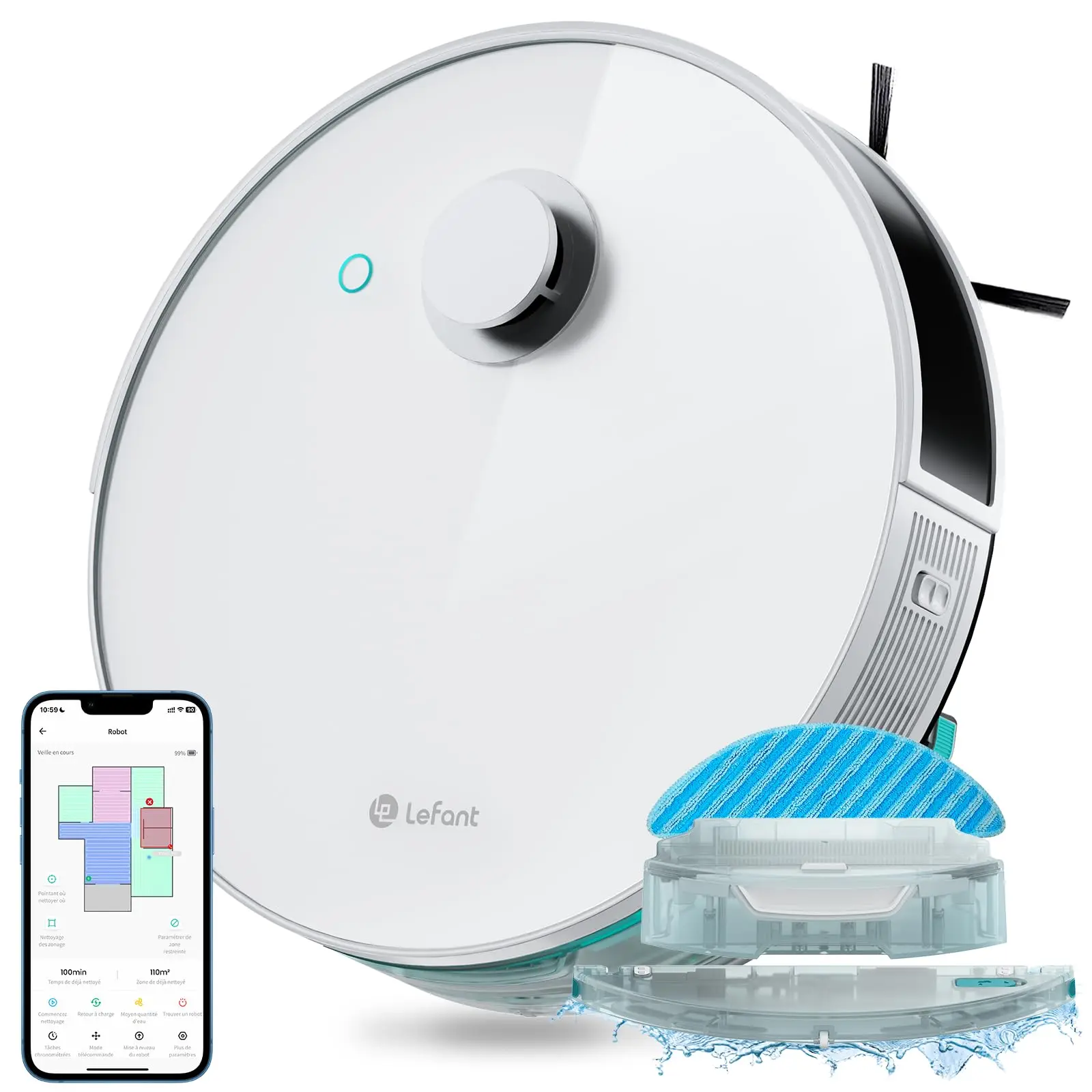 Lefant N3 4000Pa Zuigrobotstofzuiger En Sonische Dweilcombinatie, Precisiemapping Met Lidar-En Dtofsensoren, Ultrasone Tapijtdetectie