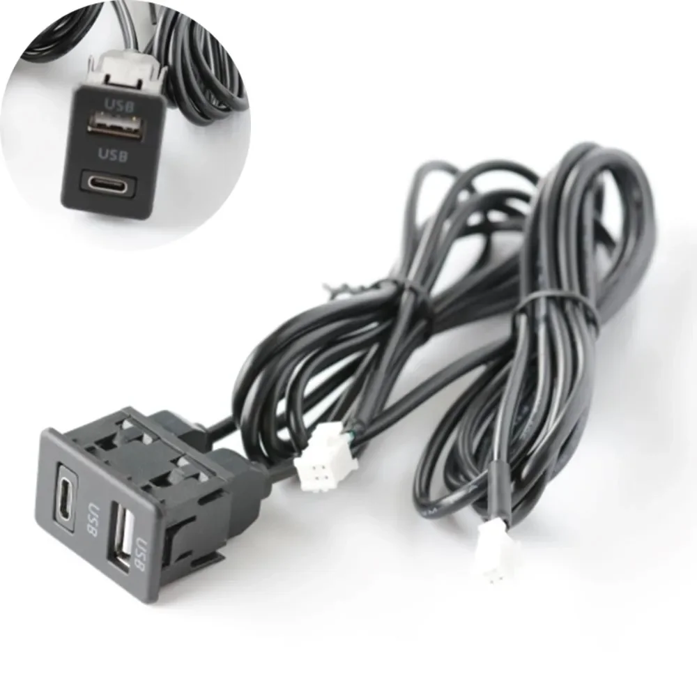 Samochodowe gniazdo USB+TYPE-C Podstawa Port Panel Rozszerzenie interfejsu 145cm Adapter kabla Multimedialny jednostka główna Wymień 4pin 6pin Line