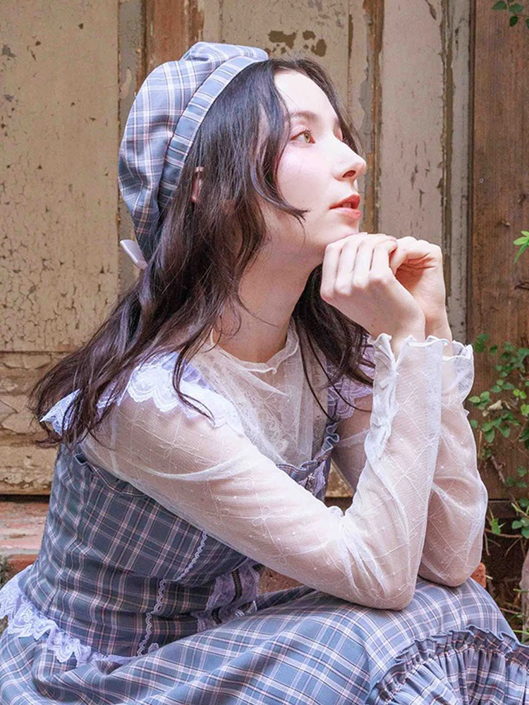 

Chic Japanese Sweet Lightweight Plaid Pattern Double Knot See tough Lace Inner Wear Axes Femme ZA6X3 Women's irt