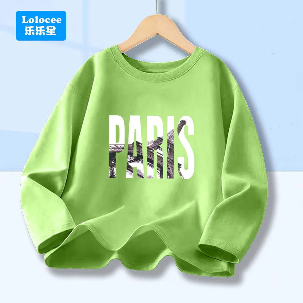 Kids' 7 Colors T-shirt, PARIS Eiffel Tower Graphic Tops For Boys, Spring Autumn Children's Long Sleeve Tees BLTBZ1