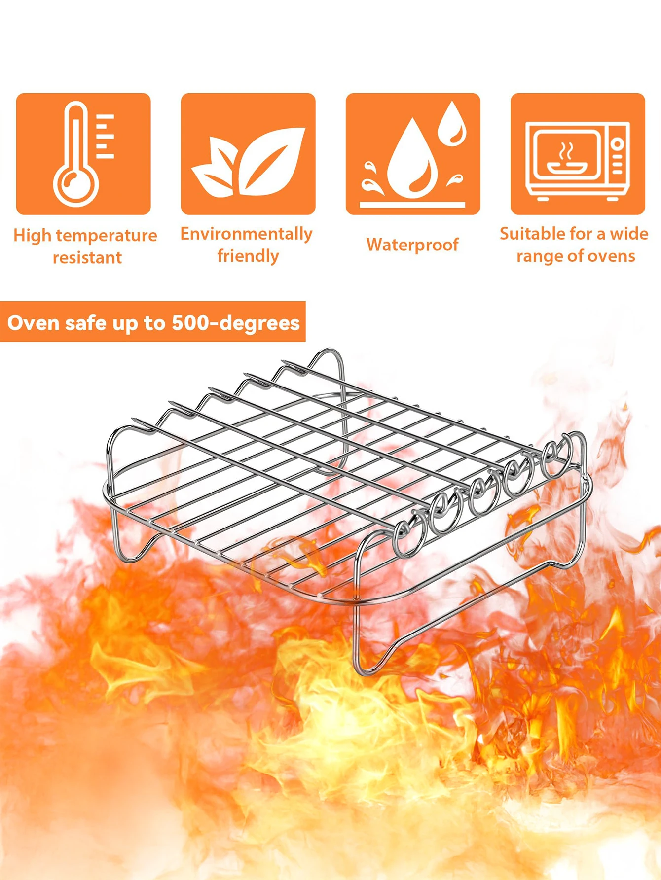 Air Fryer Rack Square, Stackable Multi-Layer Stainless Steel Dehydrator Rack, Square Air Fryer Accessories, Metal Double Layer W