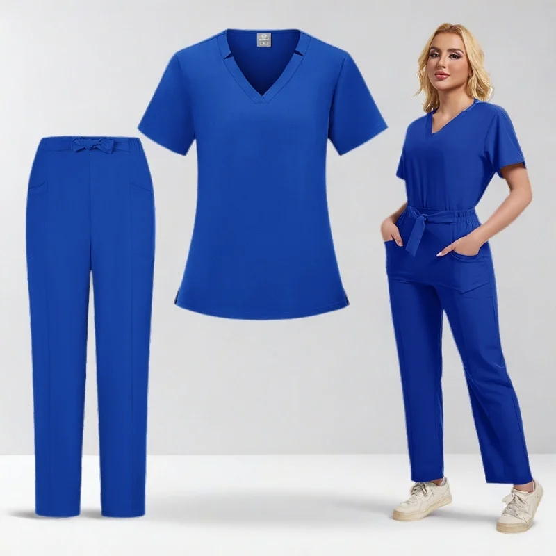 Roupas de trabalho de barbeiro de esteticista estiramento enfermeira uniformes cirúrgicos médico workwear hospital médico esfrega conjunto acessórios de enfermagem