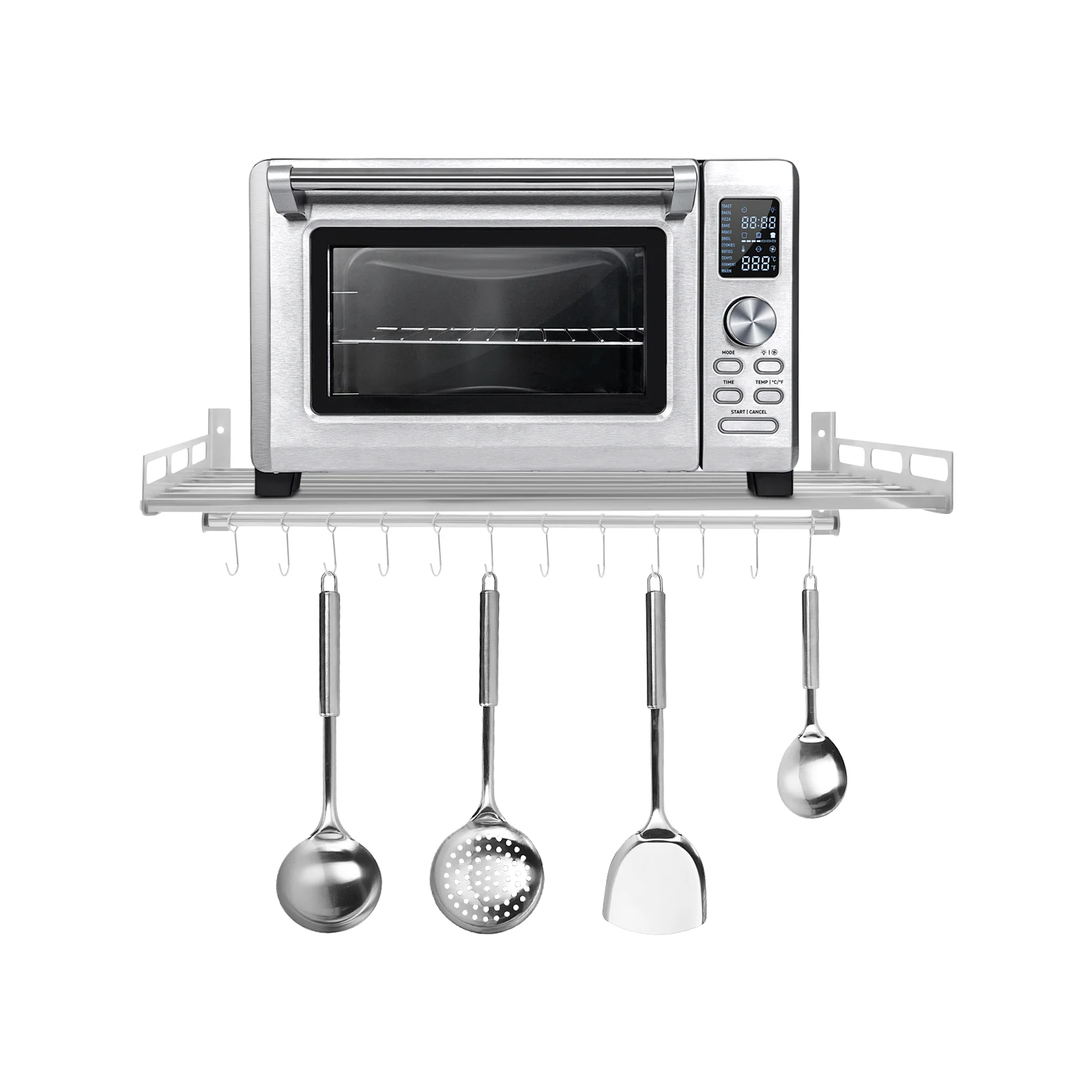 

Stainless Steel Wall Shelf with 12 Hooks, Wall Mount Microwave Rack, Microwave Oven Shelf 60*40*14cm