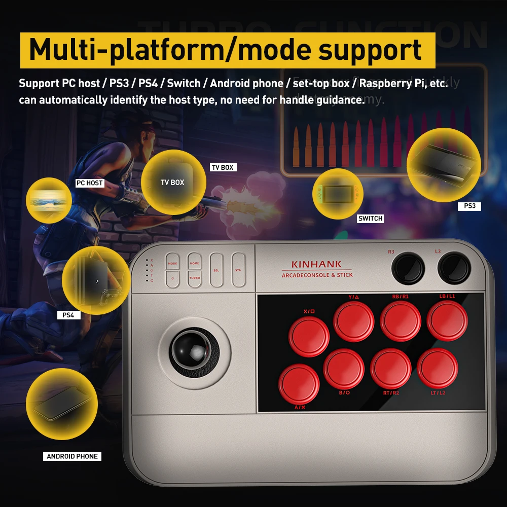 Kinsussuper Console X Arcard 8 In 1 gioco cablato Joystick 3D a 360 ° Controller Plug And Play per PS4/PS3/Switch/PC/Android TV