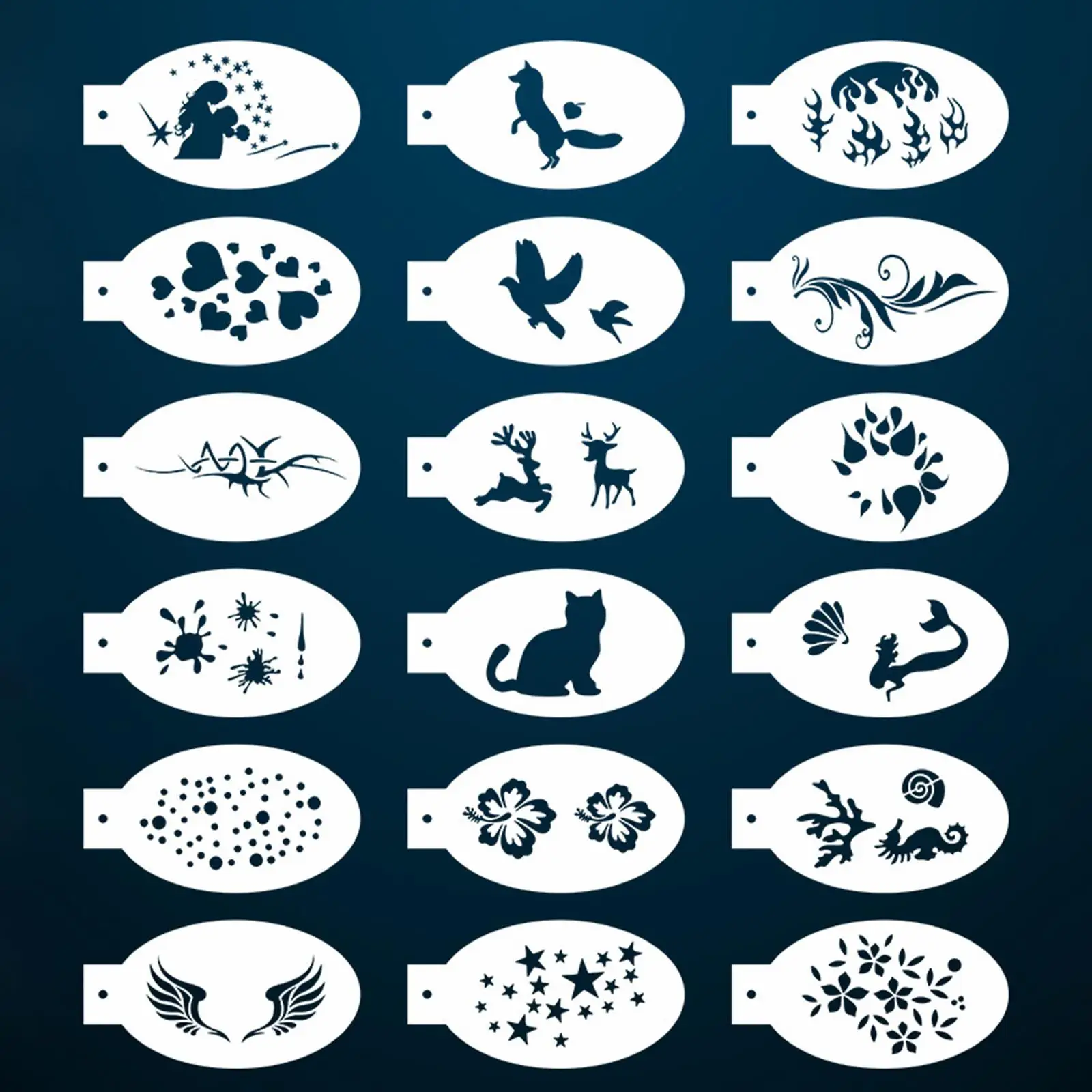 18 szt. Profesjonalnych szablonów do malowania dla dorosłych i dzieci, łatwe w usuwaniu farbą, idealne na urodziny, maskarady i występy sceniczne.