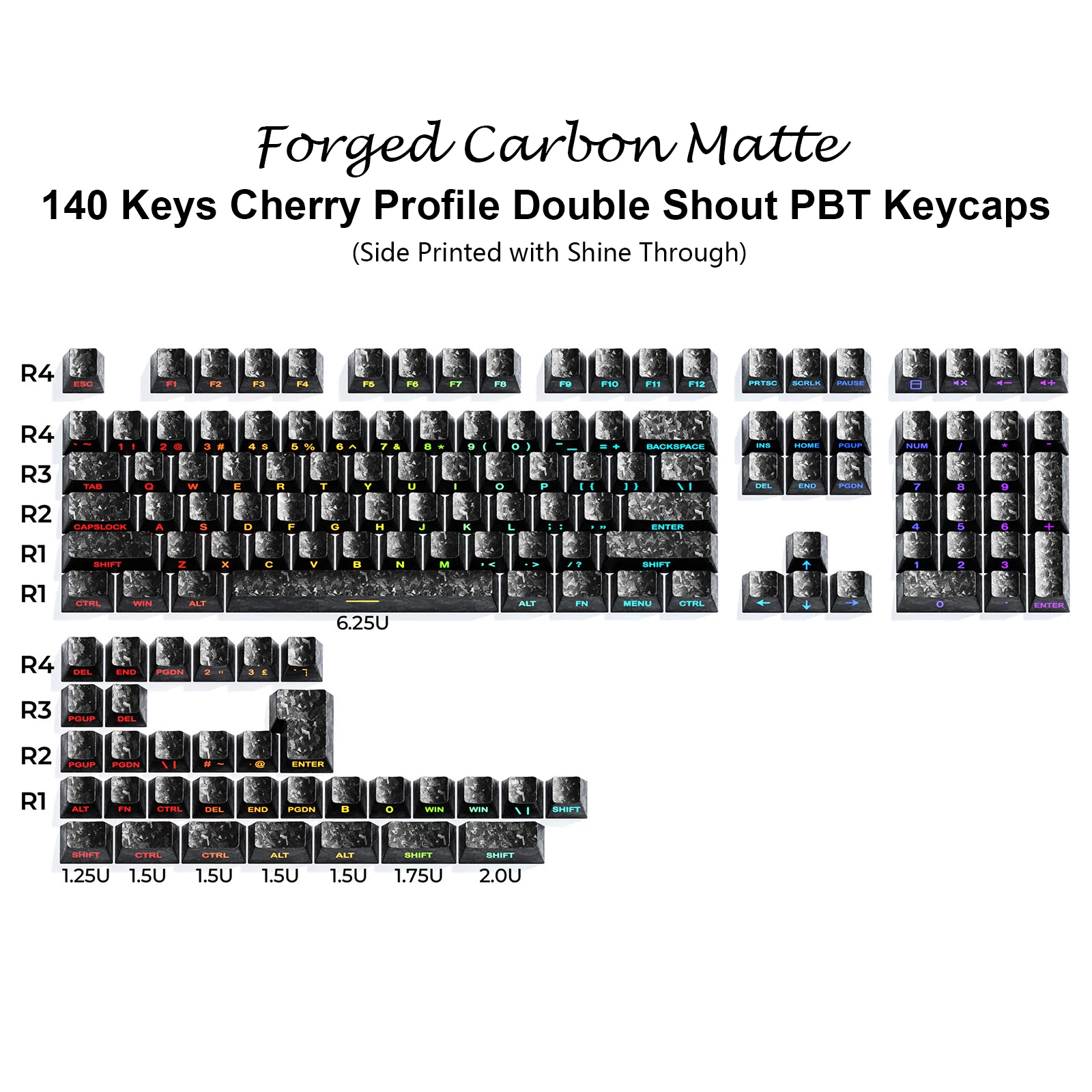 DIXSG 135 Tasten Farbverlauf Cyan Tastenkappen Double Shot PBT Tastenkappe Seitendruck RGB Hintergrundbeleuchtete Tastenkappe Kirschprofil für MX Switches Tastaturen 6