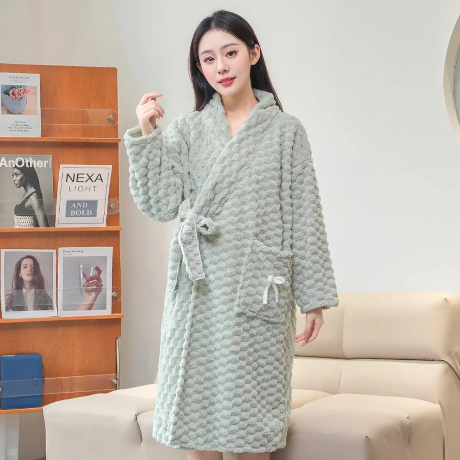 منامة فام جديد فضفاض رداء المرأة ملابس خاصة الشتاء ملابس النوم خلع الملابس سميكة الفانيلا الدافئة البشاكير الإناث دش #2