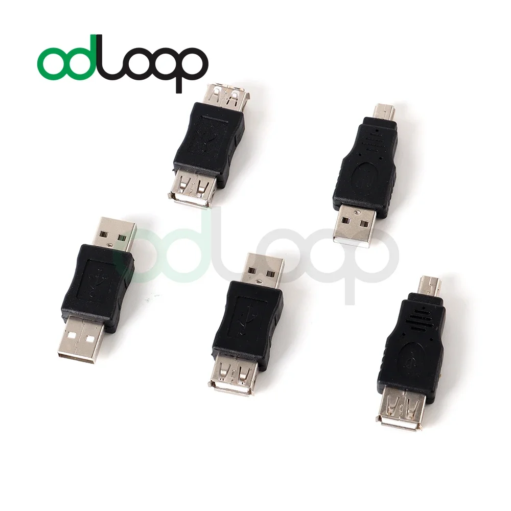 ODLOOP USB 2.0 Male to Male Connector Female to Mini USB 5P Male Adapter Plug Converter Female to Female For Phone Connector