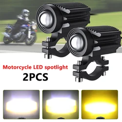 1/2pcs Motorcycle LED Light Fog spotlights Auxiliary headlight Mini Driving Light Headlight Universal Dual Color ATV Scooter