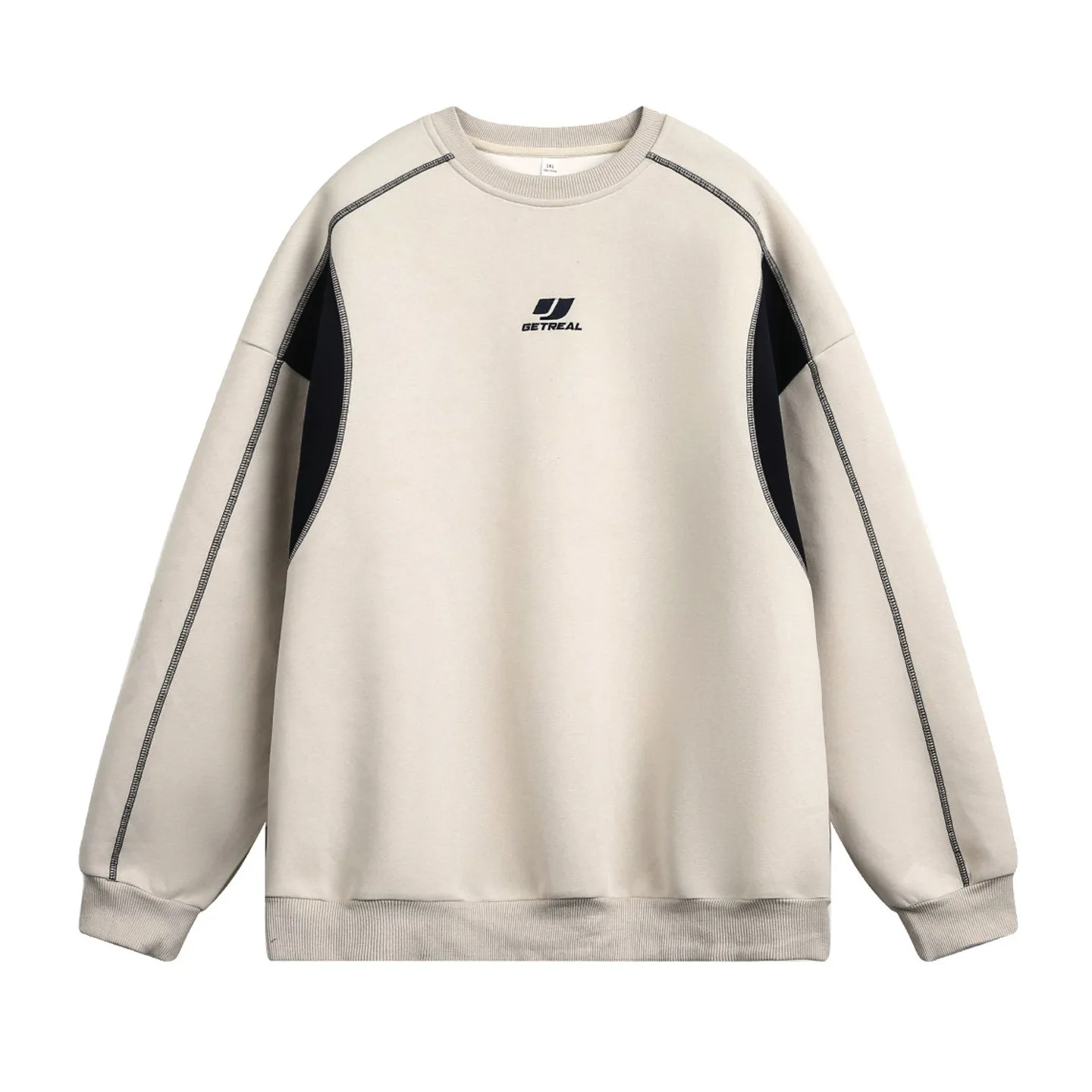 Felpa a maniche lunghe girocollo patchwork color block per coppie Pullover allentato con ricamo strutturato stile casaul autunnale B11L