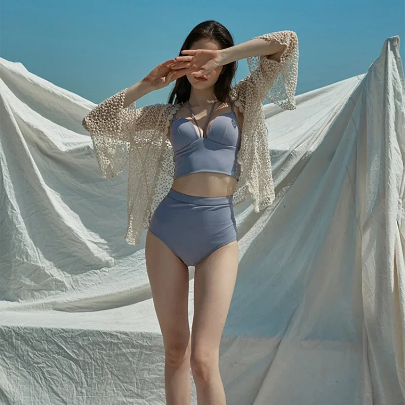 Koreanischer Bikini mit hoher Taille, 2025, sexy Damen-Tankini-Bademode, fester Badeanzug, Damen-Bikini-Set mit offenem Rücken und Strandbadebekleidung