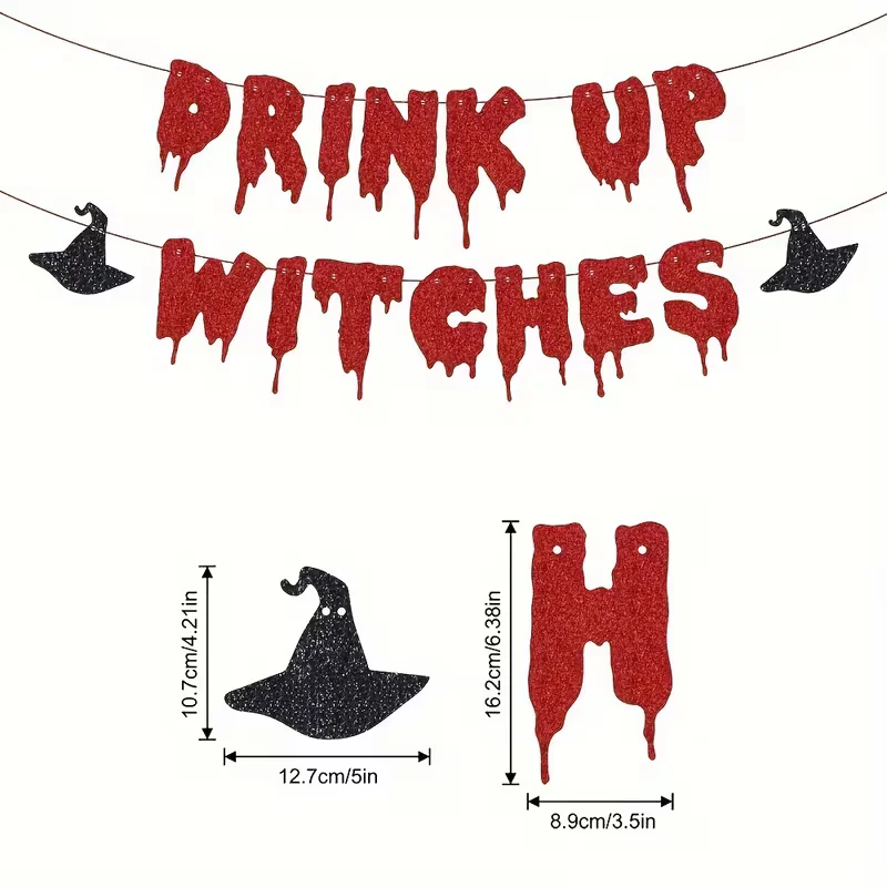 Glitter Red Happy Halloween Paper Banner With Rope Halloween Party Garland Home Fireplace Ghost House Decor No Electricity Neede