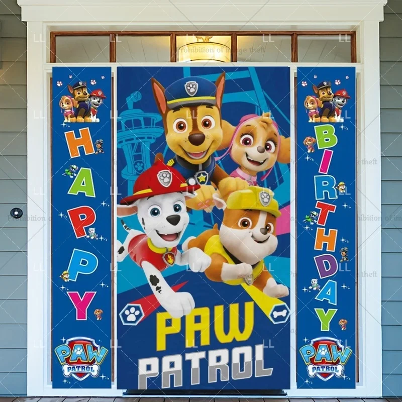 

Paw Patrol Happy Birthday Couplet Porch Backdrop Children Party Decoration Puppy Dog Photography Background Baby Shower Props