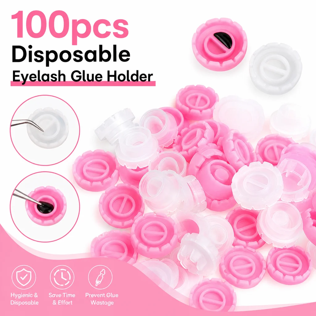 100Pcs Disposable Eyelash Glue Holder Grafting Eyelashes Blossom Cup Ring Container Eyelash Extension Adhesive Stand Tool