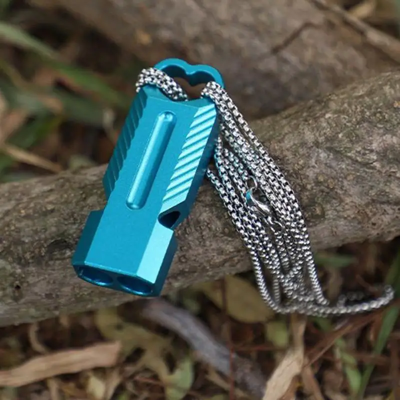 ダブルバレルホイッスルアルミレスキューシグナル高デシベルサバイバルホイッスルストラップ付きレスキューシグナルコール屋外用