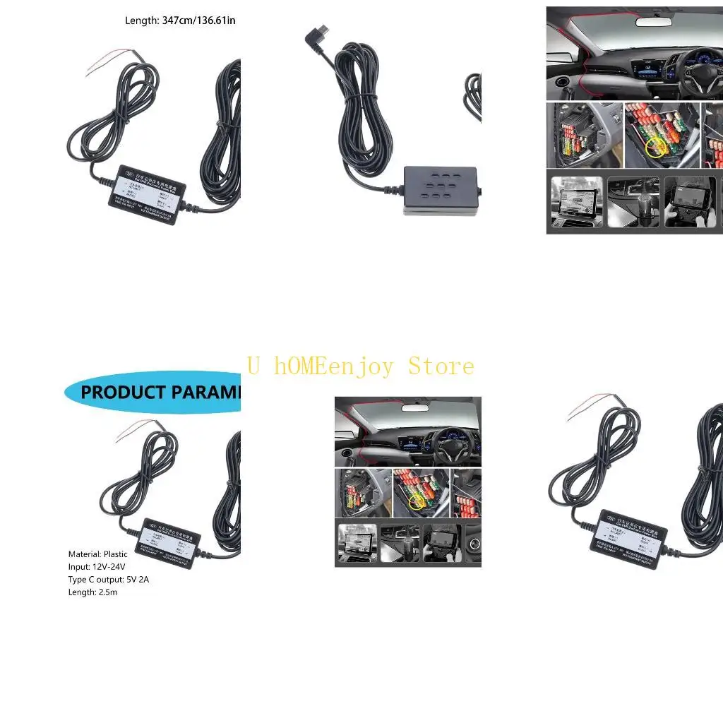 B0KF Car Hardwire Cord Cable With Type-C 12V 24V to 5V 2A Auto Charging for Dash Camcorder Vehicle DVR