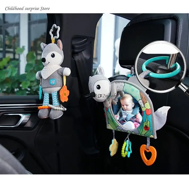 Car Headrest Mirror for Rear Facing Infant Baby Car Stroller Hanging Toy Rattle Teether Rear Face Carseat Travel Gear Dropship