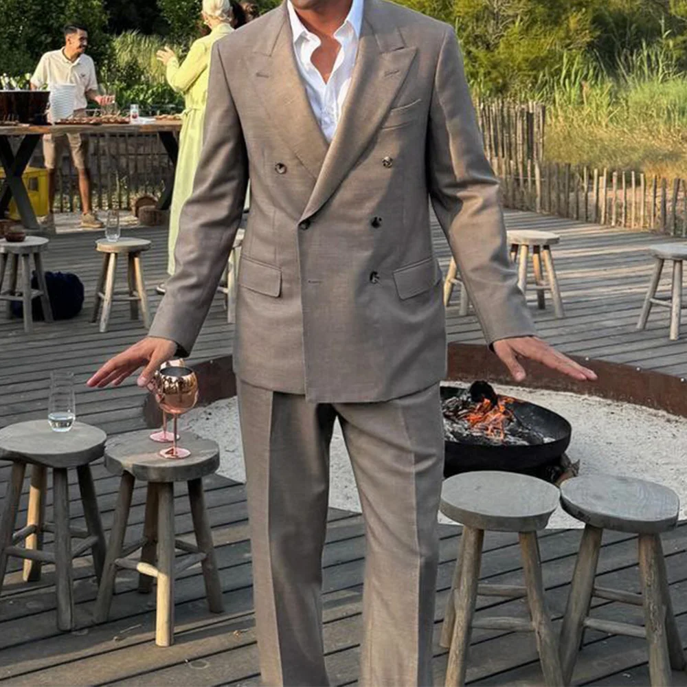 

Men's Suit Two-piece Set Linen Double-breasted Slim Casual Fashion Suit Comfortable Business Suit Summer Man Set Suits Elegant