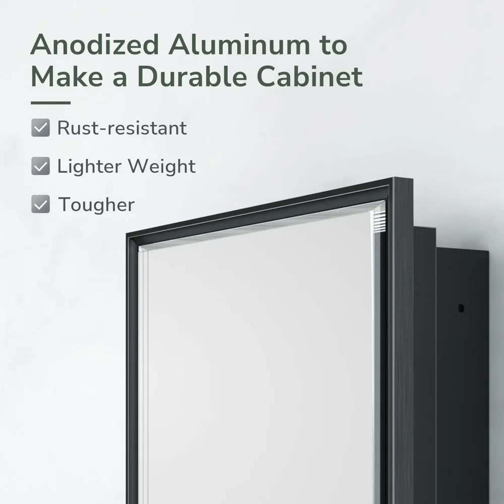 Bathroom Cabinet with Mirrors & Aluminum 2 Door, Beveled Mirror, 36x32 IN Wall Mounted Metal Bathroom Cabinet Mirror