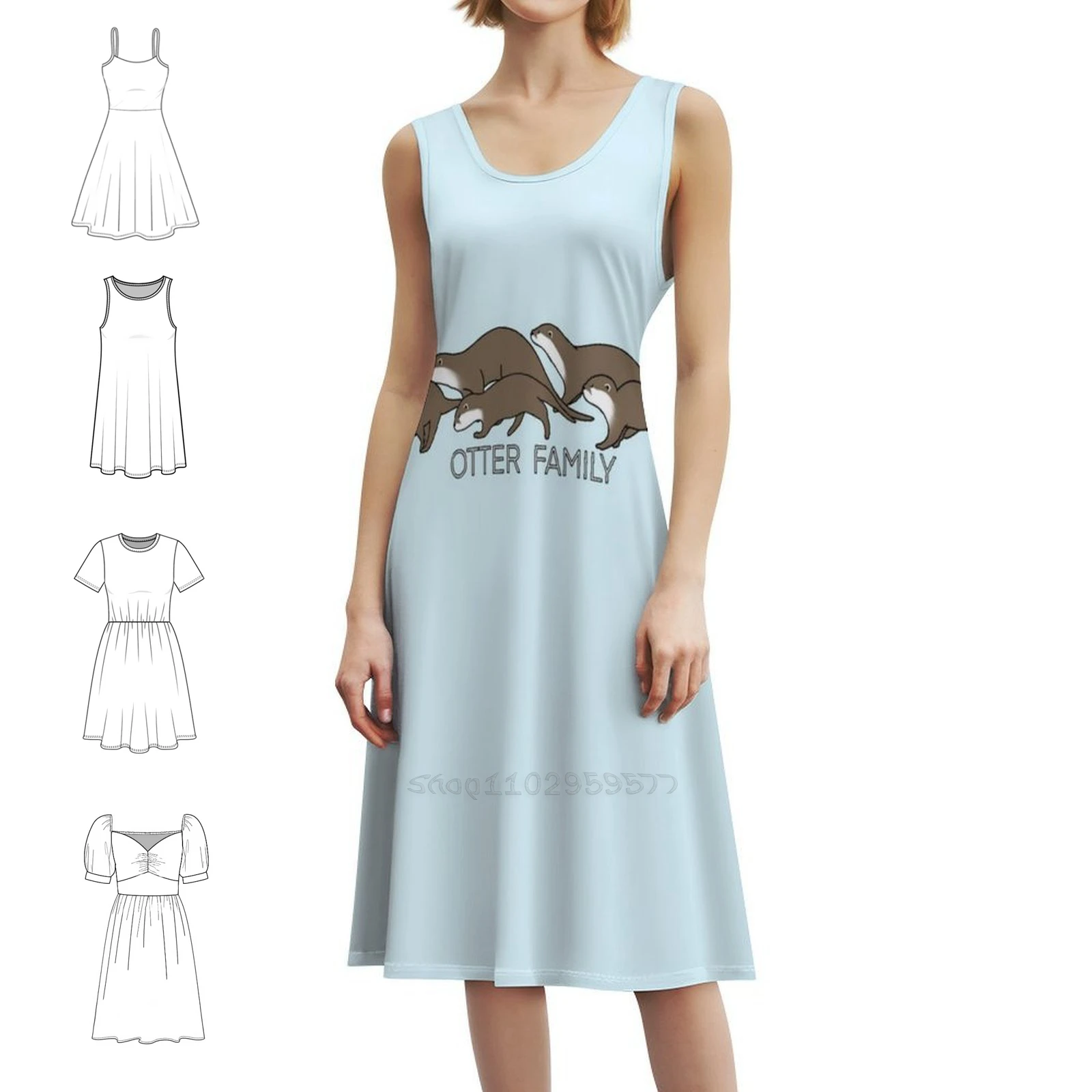 

Семейное повседневное платье в корейском стиле для женщин, простые повседневные офисные женские платья, семейное платье с выдрой и выдрой, азиатское платье с животными